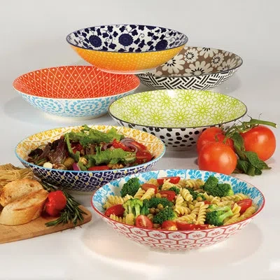 Certified International Chelsea Set Of 6 Dinner Bowls In Blue;red
