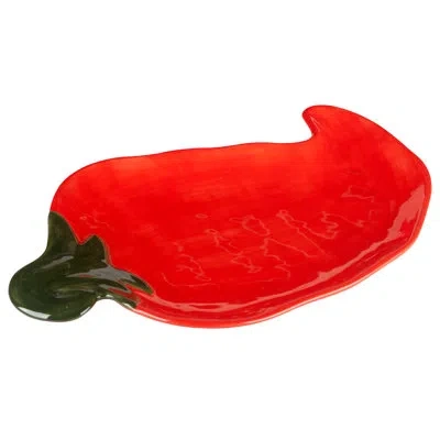 Certified International Chili Pepper 3-d Platter In Black;red