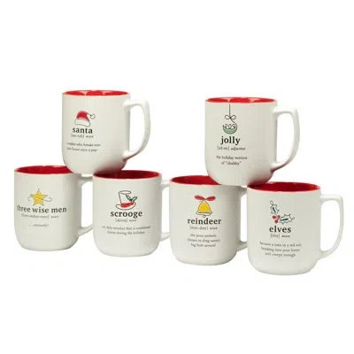 Certified International Christmas Fun Red Sayings Set Of 6  Mug 16 Oz. Asst. In White;red;white;red