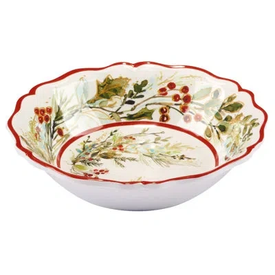 Certified International Christmas Gatherings Set Of 4 All Purpose Bowl 8.5" X 2" In Brown;white;green;red