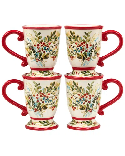 Certified International Christmas Gatherings Set Of 4 Mugs In Red