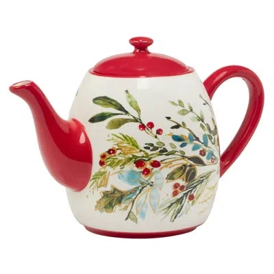Certified International Christmas Gatherings Teapot 9" X 5.25" X 6.5" 36oz In Brown;white;green;red