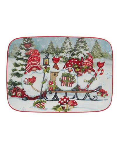 Certified International Christmas Gnomes 14" Rectangular Platter In Red