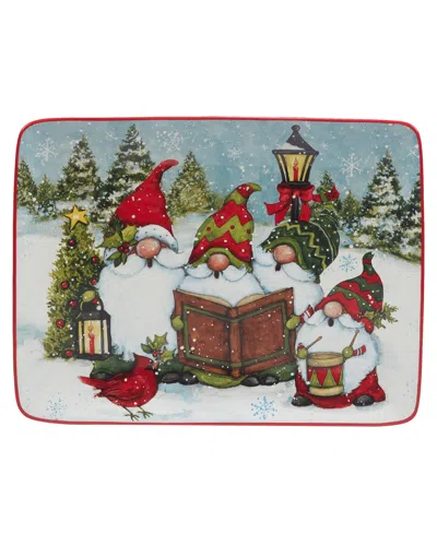 Certified International Christmas Gnomes 16" Rectangular Platter In Red