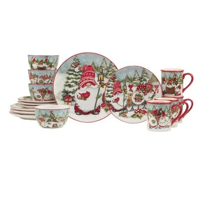 Certified International Christmas Gnomes 16pc Dinnerware Set In Multicolor