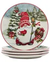 Certified International Christmas Gnomes 11" Dinner Plates Set Of 4, Service For 4