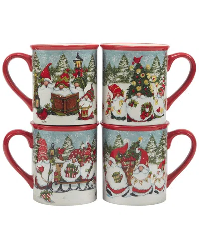 Certified International Christmas Gnomes 16 oz Mugs Set Of 4, Service For 4 In Red
