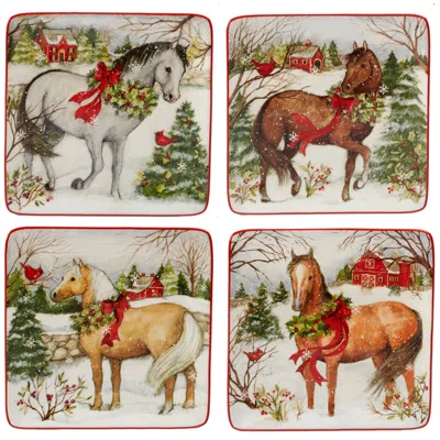Certified International Christmas On The Farm 4-pc. Canape Plate Asst. In White,red