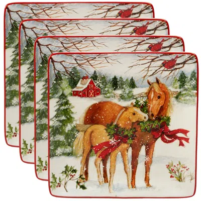 Certified International Christmas On The Farm 4-pc. Dinner Plate In White,red