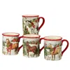Certified International Christmas On The Farm Set Of 4 Mugs In White,red