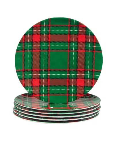 Certified International Christmas Plaid 11" Set Of 6 Dinner Plate In Red