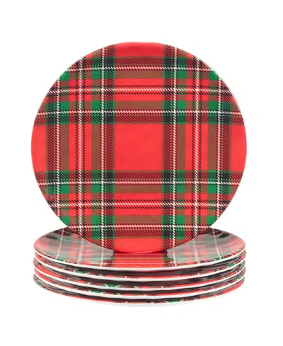 Certified International Christmas Plaid 11" Set Of 6 Salad Plate In Red