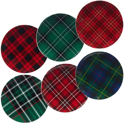 Certified International Christmas Plaid 6-pc. Dessert Plate Asst. In Red,green