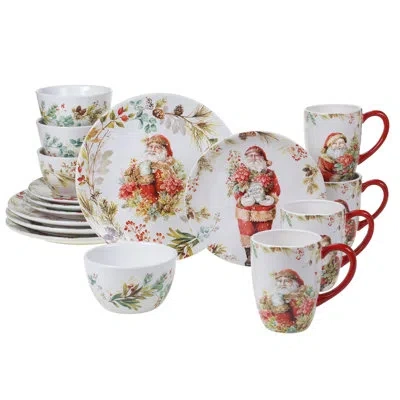 Certified International Christmas Story 16pc Dinnerware Set In Green;gray;red