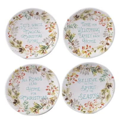 Certified International Christmas Story Set Of 4 Canape Plate In Green;red;beige