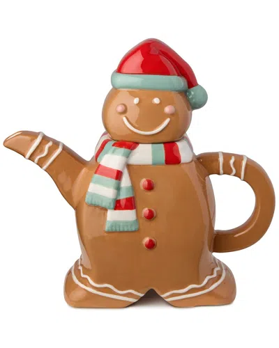 Certified International Christmas Whimsy Gingerbread 3d Teapot In Brown
