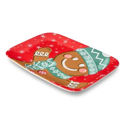 Certified International Christmas Whimsy Gingerbread Rectangular Platter 14"x10", Festive Ceramic Serving Tray For Holiday A In White;green;red;beige