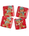 Certified International Christmas Whimsy Gingerbread Set Of 4 Canape Plates