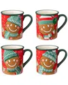 Certified International Christmas Whimsy Gingerbread Set Of 4 Mugs In Multi