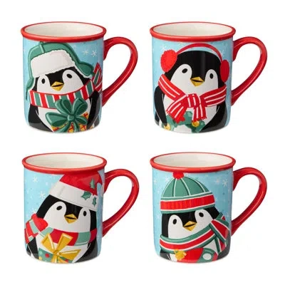 Certified International Christmas Whimsy Penguin Set Of 4 Mugs In Multi