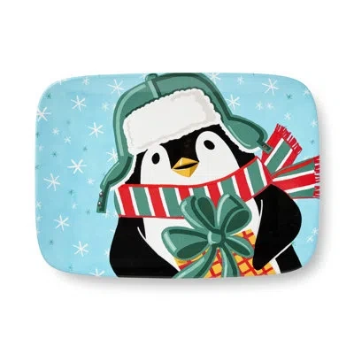 Certified International Christmas Whimsy Penguin Rectangular Platter 14"x10", Ceramic Holiday Serving Tray With Festive Peng In Blue;black;brown;white;green