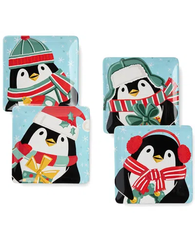 Certified International Christmas Whimsy Penguin Set Of 4 Dessert Plates In Multi