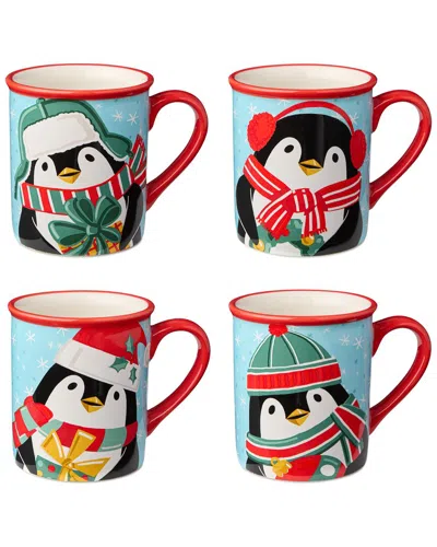 Certified International Christmas Whimsy Penguin Set Of 4 Mugs In Multi