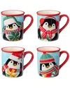 Certified International Christmas Whimsy Penguin Set Of 4 Mugs In Multi