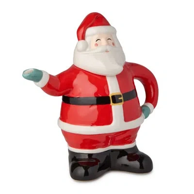 Certified International Christmas Whimsy Santa 3d Teapot, 24 oz Sculpted Ceramic Holiday Teapot With Red Suit & Waving Mitte In Black;white;green;red