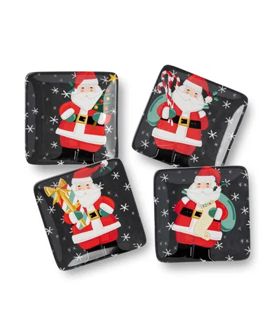 CERTIFIED INTERNATIONAL CHRISTMAS WHIMSY SANTA CANAPE PLATES, SET OF 4