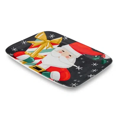 Certified International Christmas Whimsy Santa Rectangular Platter 14" X 10" Ceramic Holiday Serveware Featuring Santa With  In Black;white;green;red;yellow