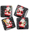 Certified International Christmas Whimsy Santa Set Of 4 Canape Plates In Black