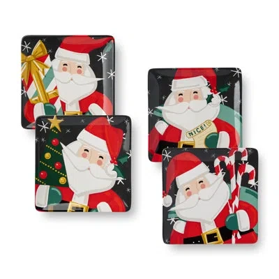 Certified International Christmas Whimsy Santa Set Of 4 Ceramic Dessert Plates – Holiday Plates Featuring Santa Designs In R In Black;white;green;red;yellow