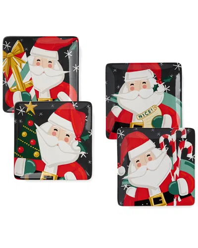 CERTIFIED INTERNATIONAL CERTIFIED INTERNATIONAL CHRISTMAS WHIMSY SANTA SET OF 4 DESSERT PLATES