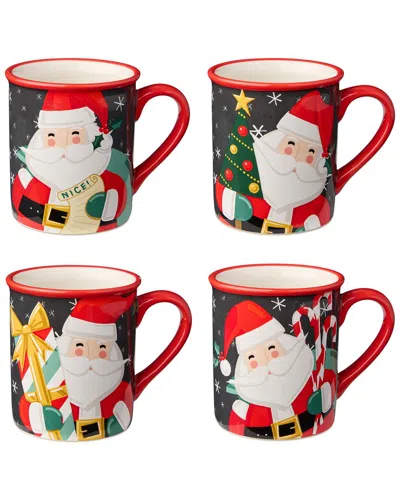 Certified International Christmas Whimsy Santa Set Of 4 Mugs In Multi