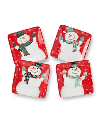 CERTIFIED INTERNATIONAL CHRISTMAS WHIMSY SNOWMAN CANAPE PLATES, SET OF 4
