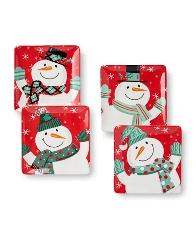 Certified International Christmas Whimsy Snowman Set Of 4 Dessert Plates In Multi