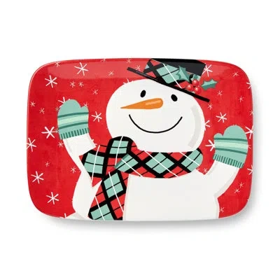 Certified International Christmas Whimsy Snowman Rectangular Platter 14x10 Inch – Festive Holiday Ceramic Serving Tray With  In Black;white;green;red