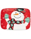 Certified International Christmas Whimsy Snowman Rectangular Platter In Red