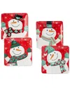 Certified International Christmas Whimsy Snowman Set Of 4 Dessert Plates In Red