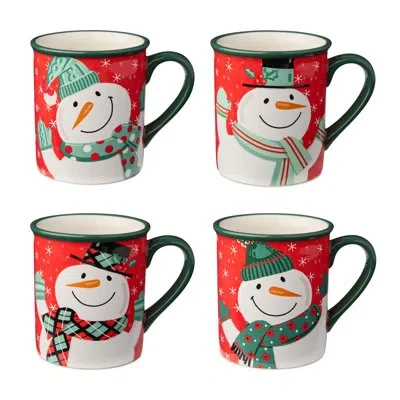 Certified International Christmas Whimsy Snowman Set Of 4 Mugs In Multi