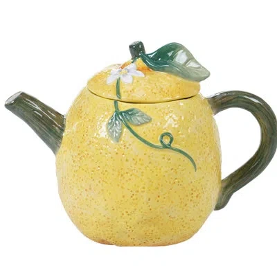 Certified International Citron 3-d Lemon Teapot In Green;yellow