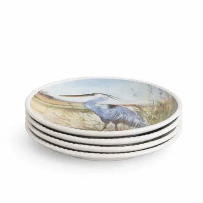 Certified International Coastal Birds 11-inch Dinner Plates Set Of 4, Porcelain Assorted Artist-designed Wetland Birds, Blue In Multicolored