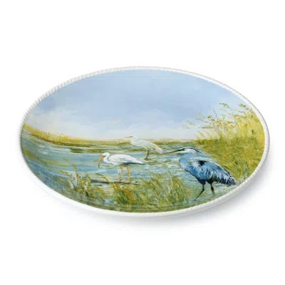 Certified International Coastal Birds 13-inch Round Platter, Porcelain Artist-designed Wetland Birds Serving Platter, Blue S In Multicolored