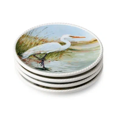 Certified International Coastal Birds 6-inch Canape Plates Set Of 4, Porcelain Assorted Artist-designed Shore Birds, Blue Sk In Multicolored