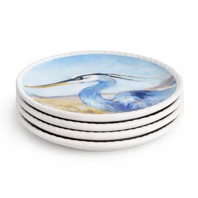 Certified International Coastal Birds 9-inch Salad Plates Set Of 4, Porcelain Assorted Artist-designed Shore Birds, Blue Sky In Multicolored