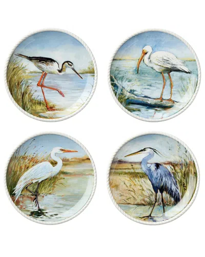 Certified International Coastal Birds Set Of 4 Dinner Plates In Blue