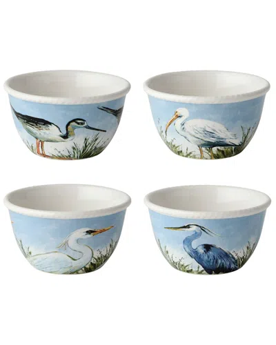 Certified International Coastal Birds Set Of 4 Ice Cream Bowls In Blue