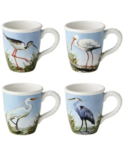 Certified International Coastal Birds Set Of 4 Mugs In Blue
