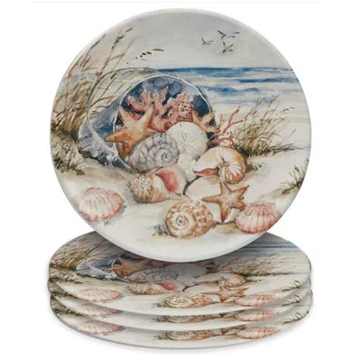 Certified International Coastal Landscape Set Of 4 Dinner Plate 11" In Blue;brown;beige